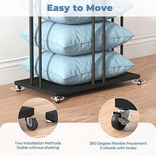 lukar Pillow Holder Rack, Rolling Pillow Storage Rack with Billboard Holder | Metal Pillow Display Stand, Commercial Throw Cushion Quilts Storage Organizer for Retail Store, Mall, Home, Hotels thumbnail 5