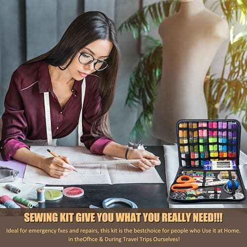 Professional Sewing Kit for Adults, 205PCS Needle and Thread Kit with 36 Spools, Scissors & Case, Mini Sewing Kit & Travel Sewing Kit for Beginners, Emergency Repairs, Sewing Machine Accessories thumbnail 7