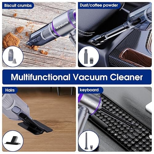 Wirelume Handheld Car Vacuum Cleaner Cordless Powerful 22000Pa Strong Cyclonic Suction Blowing Brushless Motor Portable Rechargable Lightweight for Pet Hair Vehicle Home Office (purple) thumbnail 3
