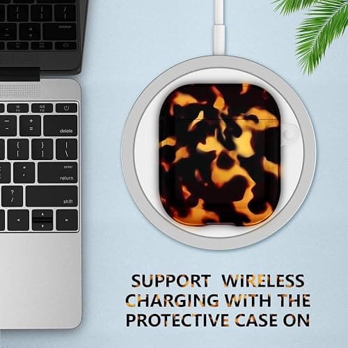 Case for Airpods 2/1 Gen,Shell Pattern Airpods 2nd/1st Generation Cover Protective Skin Girl Women with Keychain for Apple iPod 2nd/1st Gen - Tortoiseshell thumbnail 4
