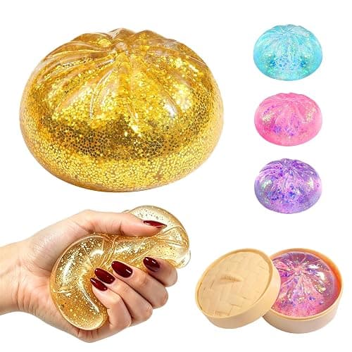 Sugar Glitter Dumpling Squishies, 2026 New Mystery Bun Dumpling Squishy with Steamer Box, Squeeze Ball Fidget Sensory for Stress Relief (Golden) - Image 1