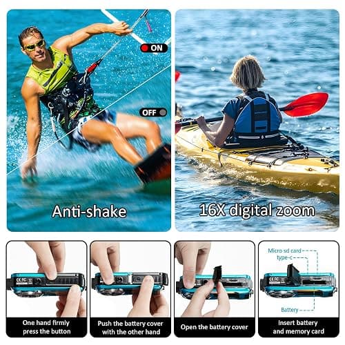 4K Underwater Camera 16FT Waterproof Camera with 32GB Card 64MP Autofocus Dual-Screen Selfie Underwater Camera for Snorkeling Waterproof Compact Floatable Digital Camera 1250mAh Battery Type-C thumbnail 7