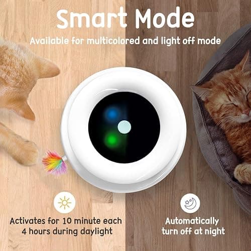 ORSDA 2in1 Interactive Toys for Indoor Cats, Timer Auto On/Off, Cat Toy Balls & Ambush Electronic Cat Mice Toy for Entertainment with 6pcs Feathers, Dual Power Supplies - Ivory White thumbnail 5