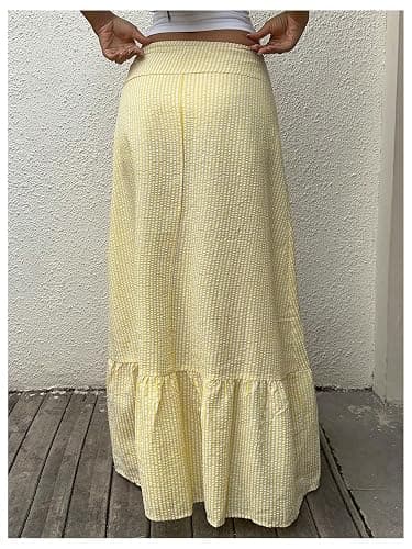 Milumia Women's Striped Ruffle Hem A Line Skirt Mid Waisted Summer Beach Maxi Skirts thumbnail 3