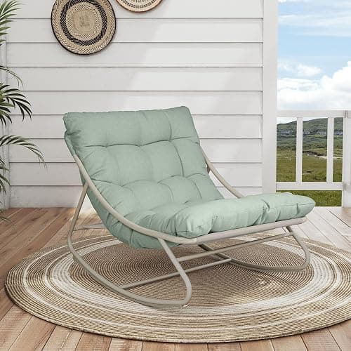 Grand patio Outdoor Rocking Chair, Metal Lounge Rocking Chair with Thick Cushion, Comfy Modern Rocker for Patio Porch Deck Backyard, Green thumbnail 9