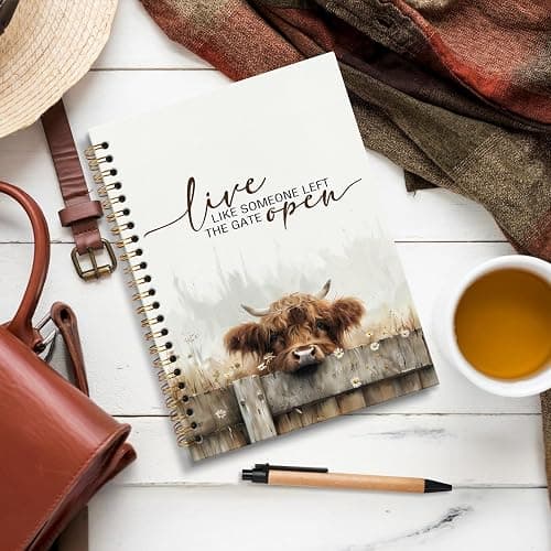 JRTW Live Like Someone Left the Gate Open Inspirational Highland Cow Notebook Journal, Cow Lover Gifts, Motivational Gifts for Women Men, Western Notebook, Spiral Journal 5.5x8.3 Inch thumbnail 2