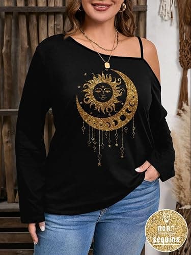 SHENHE Women's Plus Size Y2k Off The Shoulder Long Sleeve Graphic Print Goth Grunge Top Fall Shirt thumbnail 2