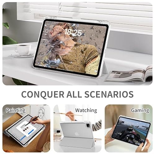 ZOYU Case for iPad Air 13 Inch Case M4/M3/M2 (2026/2025/2024), Pro 12.9 Inch (6th/5th Gen, 2022/2021) with Pencil Holder, Clear Transparent Back Cover, Support Auto Wake/Sleep &Touch ID, Light Grey thumbnail 9