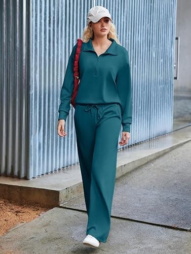 PINSPARK 2 Piece Sets for Women 1/2 Zip Sweatsuit Loose Fit Sweatshirt Straight Leg Pants 2025 Matching Outfit Fall Tracksuit thumbnail 6