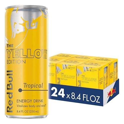 Red Bull Yellow Edition Energy Drink, Tropical, with 80mg Caffeine plus Taurine & B Vitamins, 8.4 Fl Oz, 6 Packs of 4 Cans (Pack of 24) - Image 1
