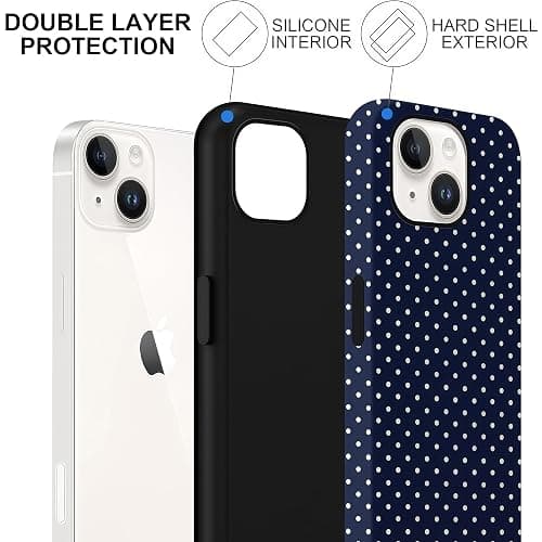 Aleviker Case for iPhone 13, Glossy Hybrid 2-Layer Hard Shell, Aesthetic Scratch Resistant Cover, Navy Blue Polka Dot thumbnail 3