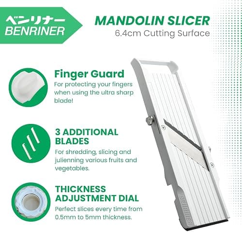 Benriner Mandoline Slicer with 4 Blades, Japanese Stainless Steel, BPA Free, 12.75 x 3.625-Inches, Beige thumbnail 12