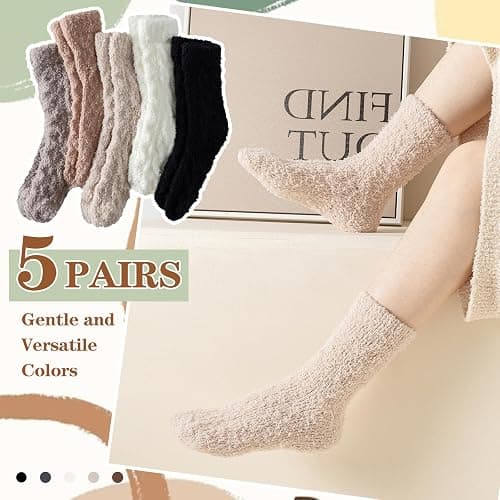 Premillow Fuzzy Socks for Women, Womens Winter Fluffy Socks 5 Pairs Ultra Soft Warm Fabric Sleeping Slipper Sock for Women thumbnail 6