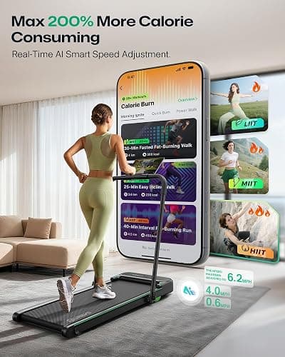 UREVO Strol 2E Smart 2-in-1 Folding Treadmill, Compact Walking Pad with Safety Handle, Plug and Play, Standing Desk Treadmill with Dual LED Display, Smart APP, Walking or Running for Home Office thumbnail 2
