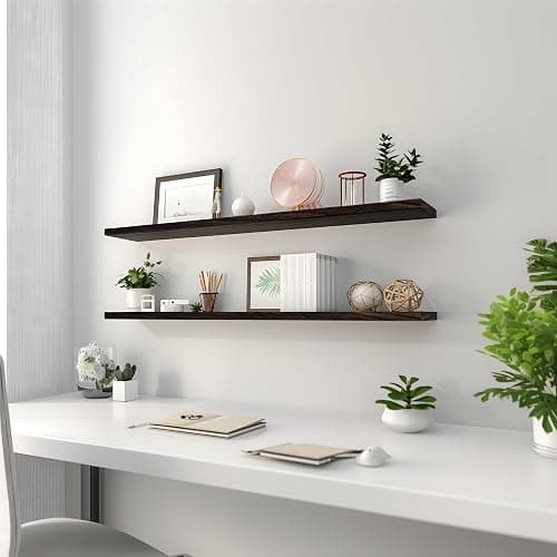 YYWUOJJ Wood Floating Shelves for Wall Decor, Rustic Wall Shelves for Bedroom Bathroom Kitchen Living Room, Set of 4 Walnut 48 Inch thumbnail 7