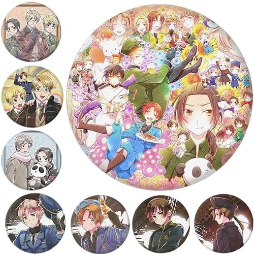 GO2COSY Set of 8 Anime Axis Powers Hetalia Lapel Pin Brooch Button Pins Badges - Image 1