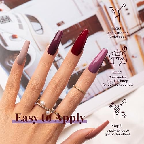 Beetles Winter Gel Nail Polish Set Burgundy Red Gel Nail Polish Soak Off Nail Uv Lamp Gel Nail Kit Nail Art Design Christmas Gifts for Girls thumbnail 5