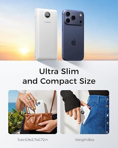 VEGER Portable Charger for iPhone, Power Bank Built in Cables and Wall Plug | 10000mAh,Ultra Slim&Compact,5 Outputs,LED Display,Flight-Safe,Travel Essentials Battery Pack for iPhone 17,iPad, Samsung,etc thumbnail 7