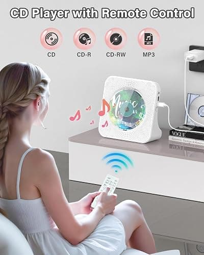 Portable CD Player with Bluetooth 5.0, Greadio Desktop CD Players for Home, CD Music Player with Speakers, Remote Control, Dust Cover, FM Radio, LCD Display, AUX, USB, Headphone Jack thumbnail 3