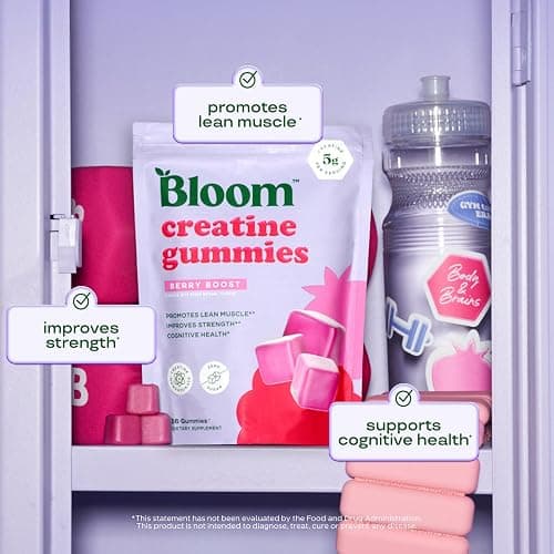 Bloom Creatine Monohydrate Gummies, 5g Per Serving, Sugar Free Creatine Gummy for Workout, Strength, Cognitive Health & Lean Muscle Support, Gluten Free & Non GMO, Berry Boost, 36 Gummies, 12 SVG thumbnail 4