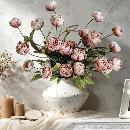 Cherica 6Pcs Viral Peony Artificial Flowers for Vase，27in Real Touch Fake Flowers Branches with Flexible Wired Stems for Home Decor DIY Bouquet Centerpieces Wedding Shower Fillers Arrangements,Dusty thumbnail 3