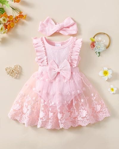 Renotemy Newborn Baby Girl Lace Romper Infant Summer Boho Flower Tulle Dress Party Gifts Newborn Photography Outfits thumbnail 3