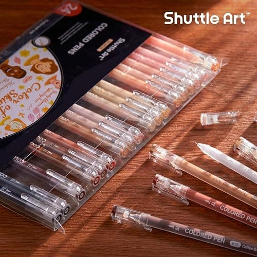 Shuttle Art Colored Pens, 24 Skin Tone Colors Cute Journal Pens 0.6mm Fine Point Colored Gel Pens for Black Paper Adult Coloring Writing Drawing Journaling Note Taking School Office Home thumbnail 2