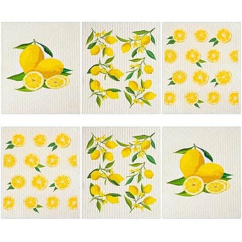 Boao Set of 6 Lemon Kitchen Dishcloths Cleaning Cloths Absorbent Cloth No Odor Reusable Dish Towel for Kitchen, Hand, Counter Wipes Christmas Practical Gifts - Image 1