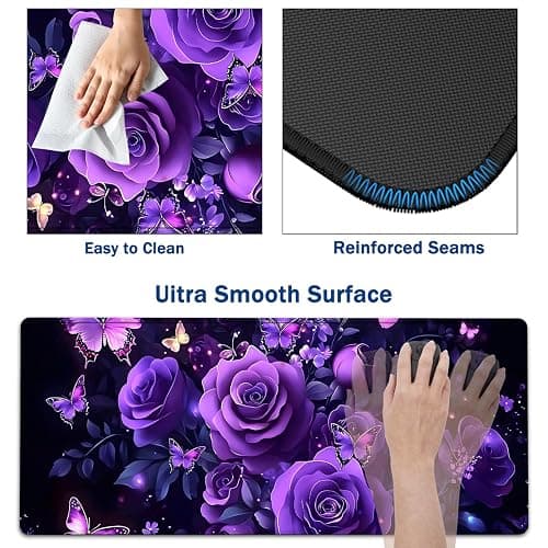 Large Mouse Pad + Keyboard Wrist Rest Set, Extended Gaming Mousepad (31.5X11.8 inch) with Non-Slip Rubber, Ergonomics Memory Foam Mouse Wrist Rest Support, Purple Flowers Painting XXL Desk Pad thumbnail 3