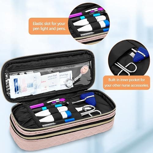 Damero Double Layer Stethoscope Case Compatible with 3M Littmann/ADC/Omron Stethoscope, Stethoscope Carrying Case Travel Bag for Nurse Accessories, Misty Rose - Misty Rose thumbnail 4