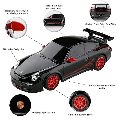 BEZGAR Porsche Remote Control Car - Officially Licensed Porsche 911 GT3 RS Toy Car 1:24 Porsche RC Car Model Vehicle Gift for Boys,Girls,Teens and Adults (39900 Black) thumbnail 4