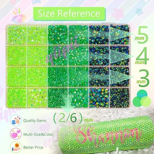 qiipii 2mm-6mm 3 Color Green AB Series Jelly Resin Rhinestones w B7000 Jewelry Glue for Bedazzling Crafting Flatback Stones Gems Diamonds for Nails Face Eyes Makeup Tumblers Bottles DIY Crafts Clothes thumbnail 3