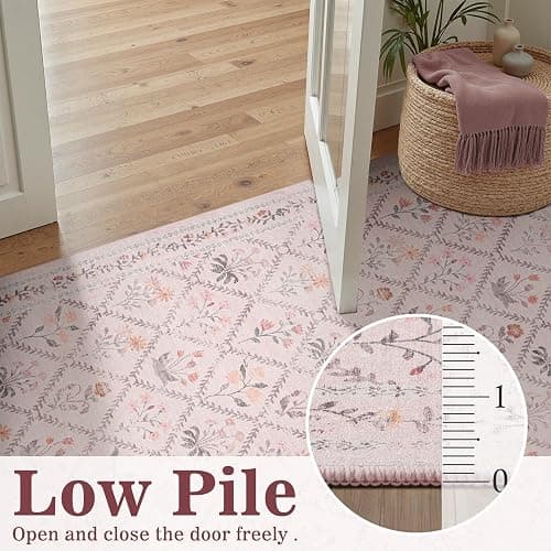 DCX Washable 5x7 Pink Floral Rug for Girls Bedroom, Soft Cottagecore Rug for Baby Girl Nursery, Non Slip Low Pile, Kid & Pet Friendly Vintage Botanical Carpet thumbnail 8