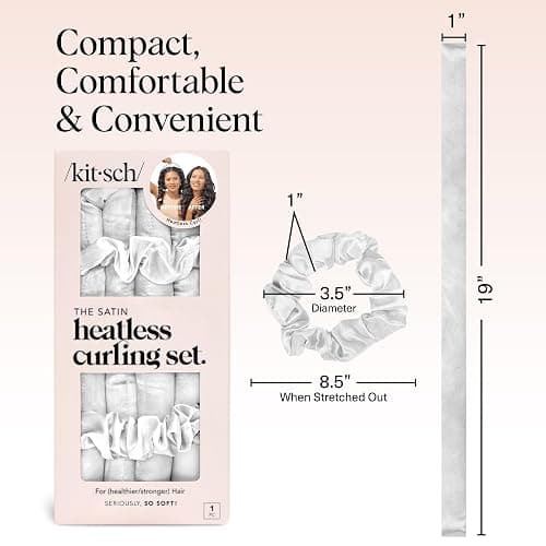 Kitsch Satin Heatless Curling Set – Heatless Curls Overnight with 34" Hair Curler & 2 Satin Scrunchies – Comfortable Hair Curlers to Sleep In for Frizz-Free, No Heat Damage Styling - Ivory thumbnail 5