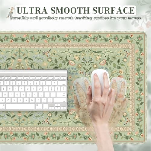 iCasso Desk Mat for Keyboard and Mouse, Large Mouse Pad, Desk Pad Mat, Anti-Slip Big Mousepad with Stitched Edges for Computer Desktop(Light Green) thumbnail 3
