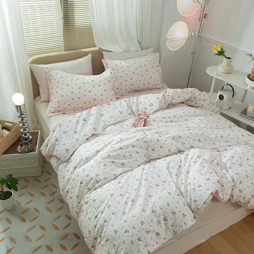 Vintage Floral Comforter Set Full Size Garden Style Pink Floral Bedding Set Aesthetic Cottagecore Flowers Botanical Comforter Set with 2 Pillowcases Fluffy Lightweight Bedding Set for All Seasons thumbnail 8