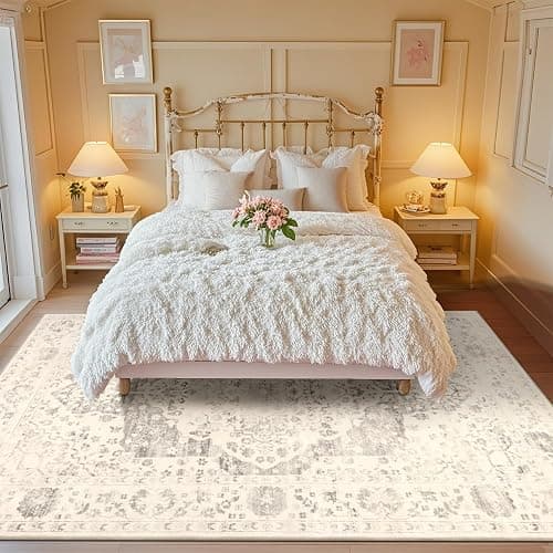 nesrt Boho Washable Area Rugs 5x7 Non Slip, Vintage Living Room Rugs, Ivory | Classic Large Thin Printed Soft Bedroom Nursery Floor Carpet for Farmhouse Dining Room Playroom Study Home Office thumbnail 3
