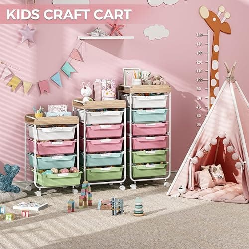 SYKIARIOL Rolling Storage Utility Cart with 4 Drawers,Kids Craft Art Cart,Makeup Organizer and Storage with Wooden Tabletop,Colorful thumbnail 7