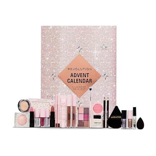 Revolution Beauty 24-Piece Holiday Beauty Advent Calendar, Makeup Gift Set with Lip Gloss, Nourishing Lip Masks, Brushes & Brow Gel, Vegan & Cruelty-Free - Image 1