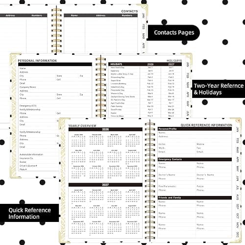 Knagsfa 2026-2027 Planner, Jul.2026-Jun.2027 Planner Weekly and Monthly 6.25"x8.5" with Page Tabs, Calendar Hardcover with Inner Pocket, Elastic Band, Twin-Wire Binding, Bookmark, White Dots thumbnail 3