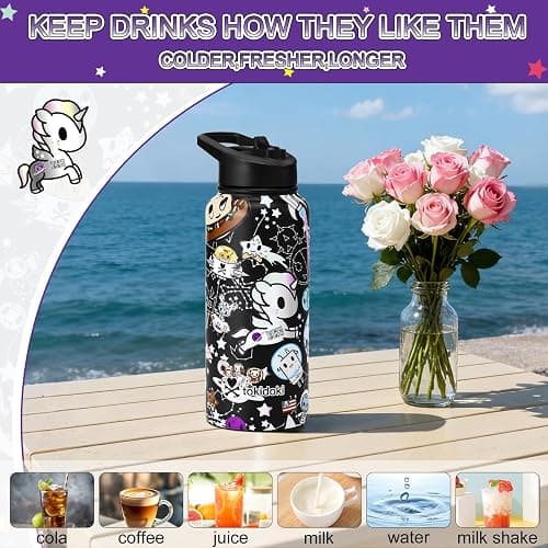 Tokidoki Unicorno 32OZ Water Bottle with straw Anime Cartoon Reusable Insulated Water Bottle Cup Tumbler with Leak Proof Flip for Outdoor Gym(space) thumbnail 5