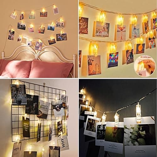AOSTAR Photos Clips String Lights 20 LED Battery Operated Fairy String Lights for Bedroom Hanging Photos, Room Decor for Teen Girls, Thanksgiving Christmas Wedding Decorations(10FT Warm White) thumbnail 6