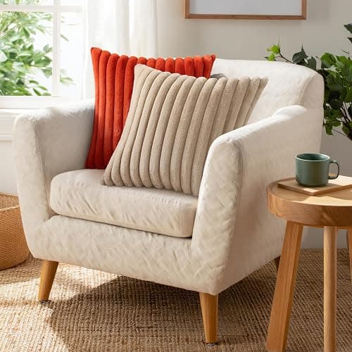 Pallene Faux Fur Plush Throw Pillow Covers 18x18 Set of 2, Luxury Soft Fluffy Striped Decorative Pillow Covers for Sofa, Couch, Living Room, Khaki thumbnail 4