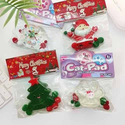 4 Pcs Taba Squishy,Christmas Cat Paw Squeeze Toys,Cute Taba Squishies,Santa Claus and Christmas Tree Kawaii Sensory Toys Gifts thumbnail 3