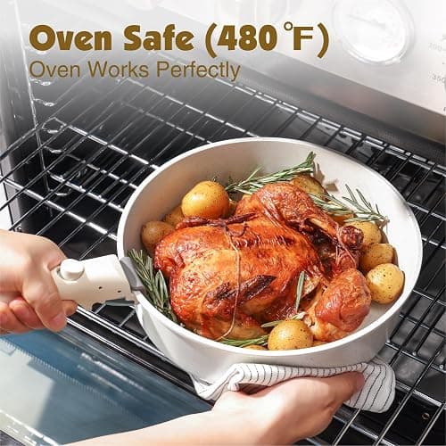 SENSARTE 17 Piece Pots and Pans Set, Nonstick Detachable Handle Cookware Set, Induction Kitchen Cookware Set with Removable Handle, Healthy Non Stick for RV, Dishwasher ＆ Oven Safe, PFOA Free (White) thumbnail 7