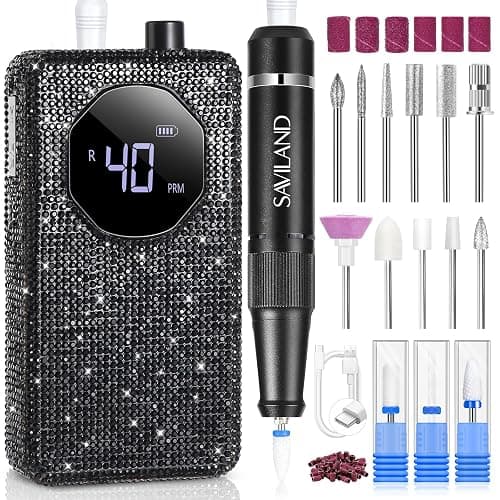 SAVILAND Professional Nail Drill 40000 RPM for Quick Gel Removal Salon Home | 4000 mAh Battery, Adjustable Speed, 10hrs Runtime, Low Vibration, Fast Heat Dissipation, Ceramic Metal Bits, At Home Manicure - Image 1
