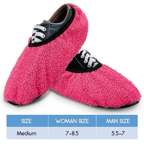 Zhanmai Pink Fuzzy Bowling Shoes Covers Women's Reusable Non Slip Bowling Shoes Protector Washable Boot Cover Soft Foot Covers for Bowling, Household, Office, Laboratory, Size 7-8.5 thumbnail 3