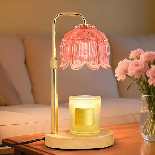Candle Warmer Lamp with Timer Dimmer, Adjustable Height Candle Wax Warmer, Christmas Birthday Gift for Mom Women, House Warming Gifts for New Home Bedroom Decor, (Lotus Flower-Amber) - Image 1