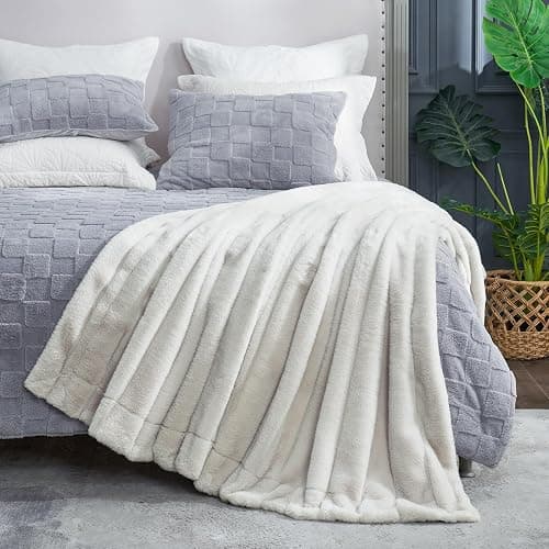 Cozy Bliss Faux Fur Throw Blanket for Couch, Cozy Soft Plush Thick Winter Blanket for Sofa Bedroom Living Room, 50 * 60 Inches Beige thumbnail 5