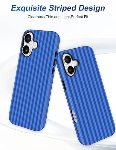 Aitipy Compatible with MagSafe Striped Phone Case for iPhone 16e/17e, Cute Magnetic Navy Blue Aesthetic Stripes Soft TPU and Hard PC Shockproof Protective Phone Cover for Women Girls thumbnail 3